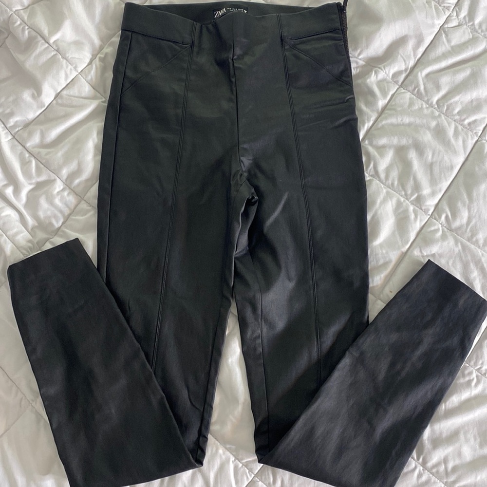 Zara Black Leather Pants/Leggings Size S